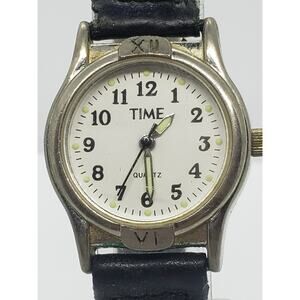 Women's Timex watch. Classic round white face. Black adjustable band
